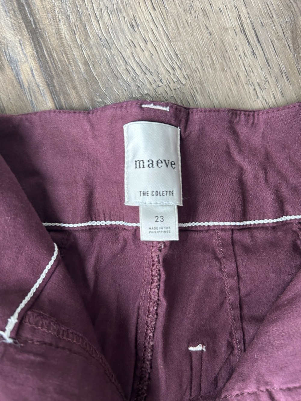Maeve Burgundy Wide-Leg Pants with White Piping - Picture 2 of 3